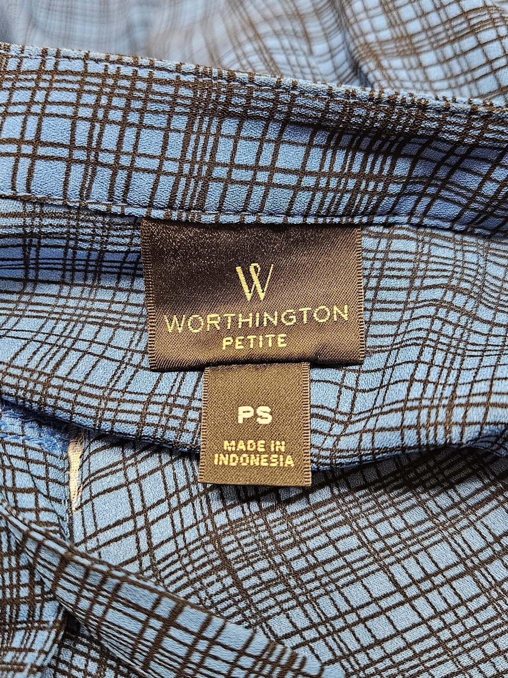Worthington Petite Blue & Black Plaid Short-Sleeve Top – Petite Small - Picture 10 of 10